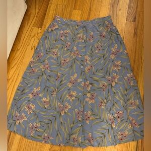 Sag Harbor A-Line Skirt - Blue with Green and Pink Floral elastic waist